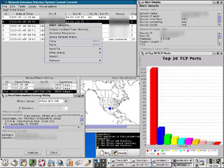 Main screen; alerts, menus, visualization, running under Linux